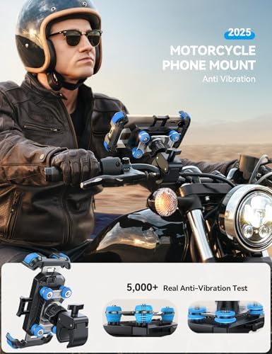 JOYROOM Motorcycle Phone Mount Holder - [Dual Vibration Dampener] 150mph Anti-Shock Phone Holder for Motorcycle [Upgrade Metal Handlebar Clamp] - Bicycle Bike Phone Holder Mount for 4.7-7" Phones,Blue - Image 6