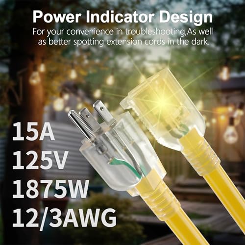 HUANCHAIN 12 Gauge Heavy Duty Outdoor Extension Cord 3FT 3Pack Waterproof - Image 2