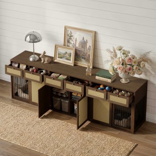PureCozy 3-Piece Double Dog Crate Furniture, 120 Inch, Dark Oak - Image 2