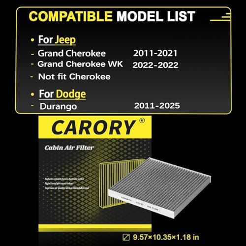 Cabin Air Filter w/Activated Carbon for Jeep Grand Cherokee (2011-2021, Not Fit Cherokee), Dodge Durango 2011-2025, 68079487AA, 68079487AB, CF11183, CF183 - Image 3