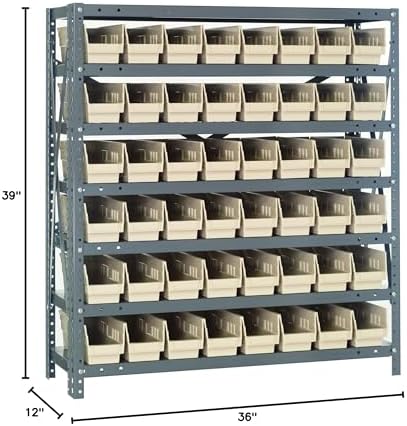 Quantum Storage Systems 1239-101IV Steel Shelving Unit with 4" Shelf Bins, 12" D x 36" W x 39" H, Ivory - Image 2
