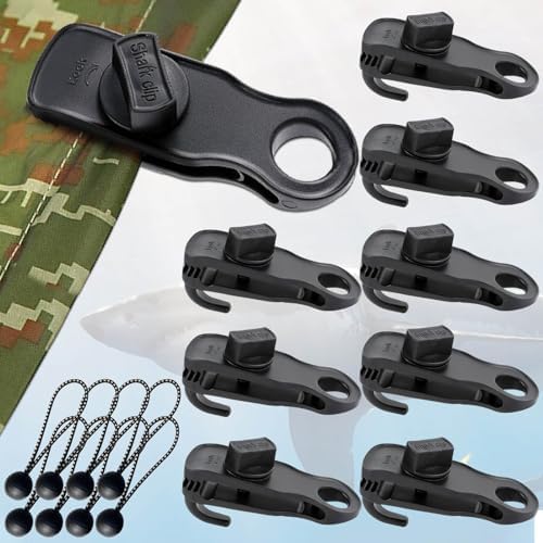 Tarp Clips Clamps Heavy Duty Lock Grip with Bungee Cords, Shark Shade Cloth Backdrop Tent Large Clip with Hook Accessories for Garden Outdoor Pool Cover Tarp Tie Downs Canvas Solar RV Awning by OPPKEPT