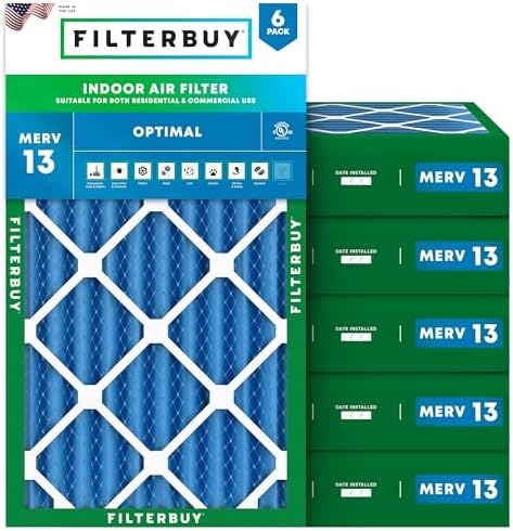 Filterbuy 12x20x4 Air Filter MERV 13 Smoke & Allergy Defense (6-Pack) by Filterbuy
