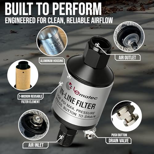 LE LEMATEC Air Compressor Water Separator, 1/4" NPT Inline Filter - Image 2