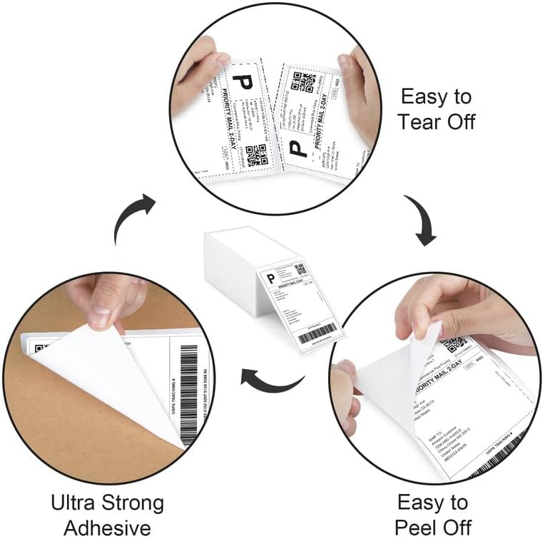 4 x 6 Direct Thermal Labels - 500 Fan-Fold Perforated Labels Per Stack, Premium Adhesive & Perforated, Compatible with JADENS, iDPRT SP410, POLONO, ASprink - Image 3