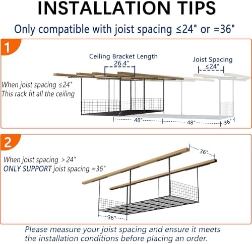 Soywey 3 x 8FT Overhead Garage Storage Rack,Adjustable Ceiling Storage Racks,Garage Shelving Heavy Duty Storage Organizer System With Sidebar,Load 600LBS Weight - Image 4