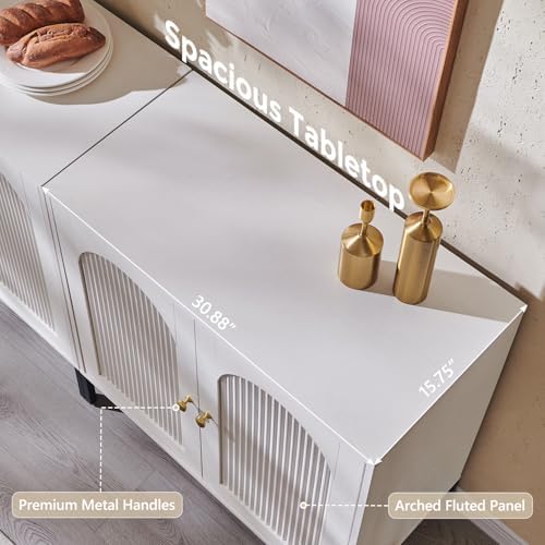 IFGET 34" Tall Modern Arched Sideboard Buffet Cabinet with Storage, White - Image 5
