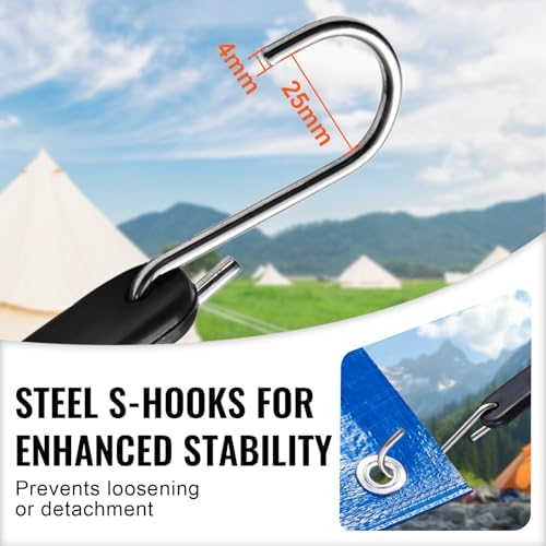 VEVOR 36" Rubber Bungee Cords with 160% Max Stretch, 20 mm Wider Bungee Straps with Metal Crimped S Hooks, Ideal for Securing Tarps, Cargo, Canvases, Weatherproof (10 Pack) - Image 6