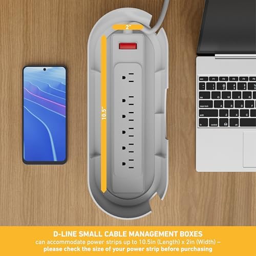 D-Line Cable Management Box, Power Strip Holder, Floor Outlet Hider, Desk Cord Organizer, Cover TV Wires, 12.75" (L) x 5" (W) x 4.5" (H), for use with Power Strips up to 10.5in Length - Small, White - Image 3