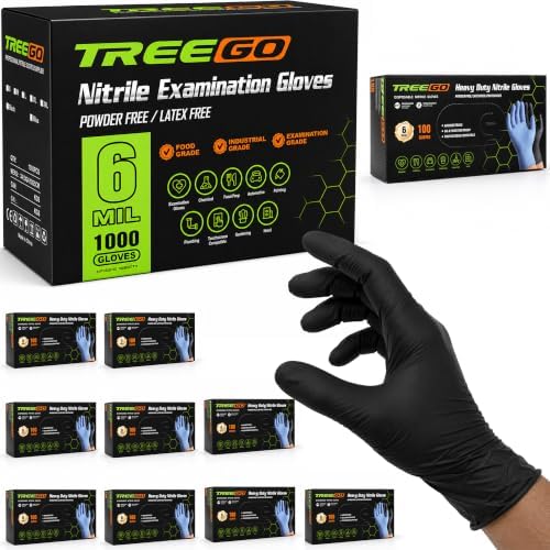 TREEGO Black Nitrile Gloves Large, 6 Mil Disposable Gloves, 1000 Count by Treego