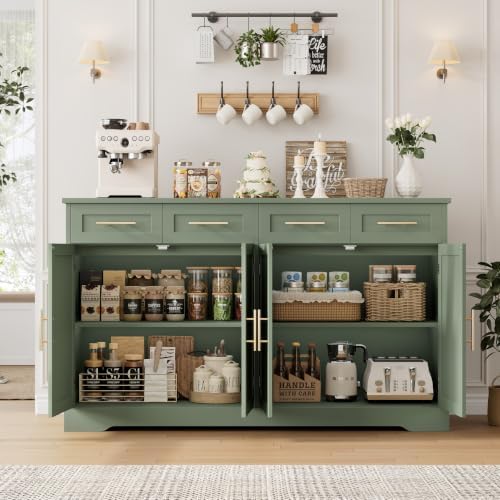 HOSTACK Sideboard Buffet Cabinet with Storage, Kitchen Cabinet, Green/Gold - Image 6