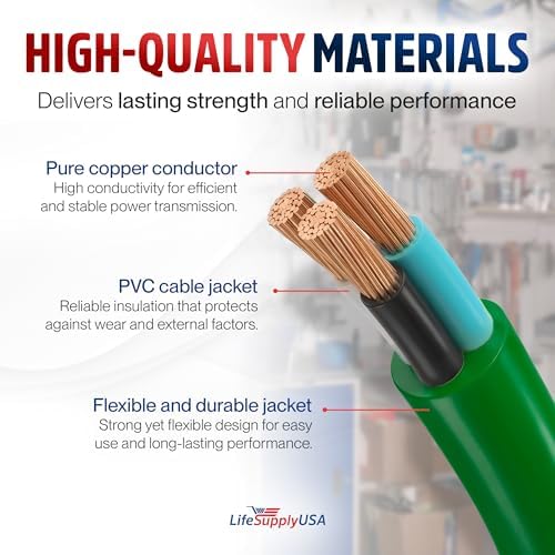 10ft Outdoor/Indoor Extension Cord 16/3 Gauge Heavy Duty 3 Prong SJTW, Waterproof, Flexible Cold-Resistant Long Power Cord,13A 125V 1625W, Green by LifeSupplyUSA - Image 4