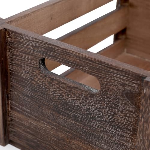 Set of 3 Nesting Wooden Crates, Small Rustic Farmhouse Wood Storage Boxes with Handles, Stackable Compact Organizer Bins for Kitchen Bathroom Bedroom Decor, 3 Sizes & 3 Colors (White, Brown, Black) - Image 6