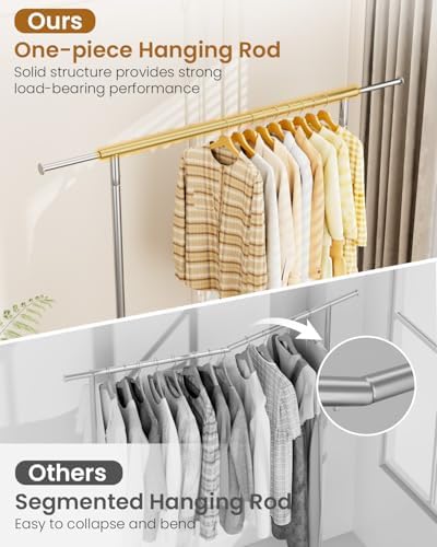 Heavy Duty Garment Rack, Metal Clothes Rack Load 450 LBS, Rolling Clothing Racks for Hanging Clothes with Lockable Wheels, Wardrobe Closet Coat Racks for Bedroom, Silver - Image 3