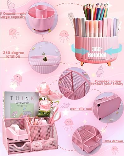 LXEVIHK Pink Desk Accessories 21-Piece Office Supplies Gift Set for Women - Image 2