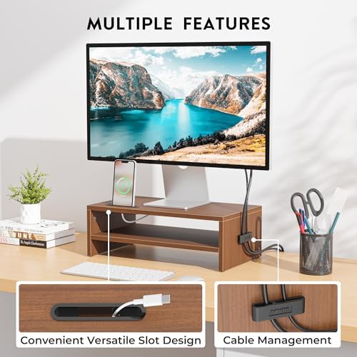 BONTEC Wooden Monitor Stand Riser for Desk, 2-Tier Computer Monitor Stand - Image 4