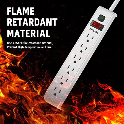TiFFCOFiO Surge Protector Power Strip, 4 Feet Extension Cord, 600 Joules Surge Protection, Multiple Protection 6 Outlet Strip, 14 AWG Cord, 15A/1875W, ETL Listed, 2 Packs - Image 5