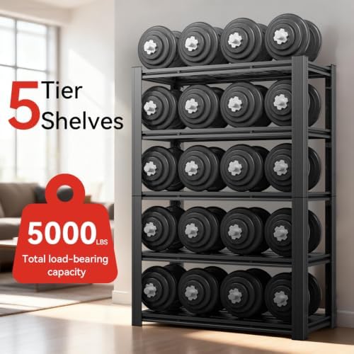 5-Tier Heavy Duty Garage Shelving, 5,000 lbs Capacity Adjustable Plastic Storage Shelving Unit for Garage, Basement & Warehouse, Boltless Steel Frame,35" W x 15.7" D x 72" H - Image 4