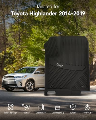 3W Floor Mats Fit 2014-2019 Toyota Highlander, TPE All-Weather Custom Fit - Image 3