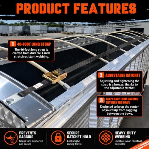 1" x 46' Center Ridge Strap Fits with Trailers & Rolling Tarp Systems - Image 2