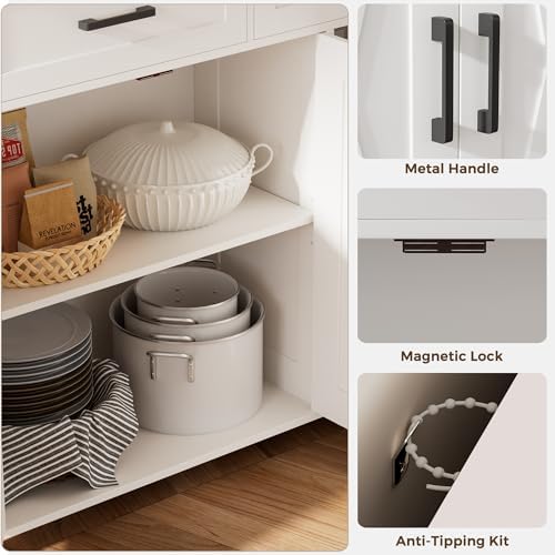 Homhedy Coffee Bar Storage Cabinet with Drawers, Kitchen Buffet Cabinet - Image 6