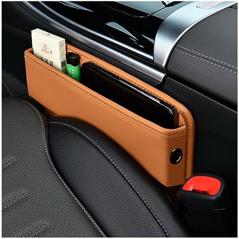 Ziciner Car Seat Gap Organizer, Premium Leather Auto Seat Storage Box, Vehicle Adjustable Front Seat Gap Filler, Car Seat Side Pocket Organizer for Phones, Glasses, Keys, Money, Cards (Khaki) by Ziciner