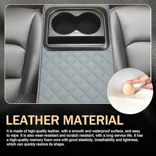 Car Center Console Armrest Pillow, 14"×8.3" Leather Memory Foam Armrest Cushion with Cup Holder & Phone Holder, Waterproof & Anti-Scratch Arm Rest Protector, Universal for Most Cars (Gray) - Image 4