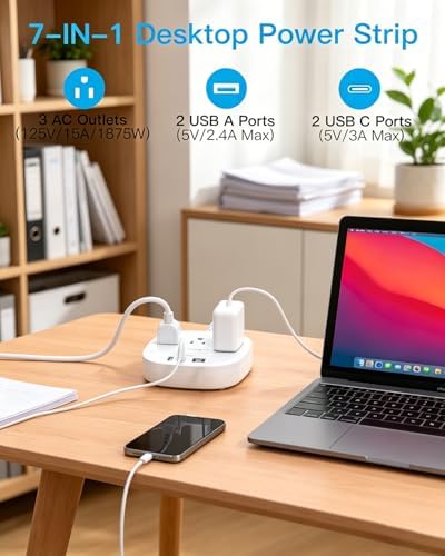 22.5W/4.5A Surge Protector Power Strip for Travel, Flat Plug Extension Cord - Image 3