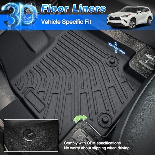 Cartist Floor Mats for Toyota Highlander 2020-2026 7 Seat (Both Hybrid and Gas, Not Grand), All Weather Cargo Liner with Backrest Mat and Door Sill Guards for Highlander Accessories, Heavy Duty - Image 2