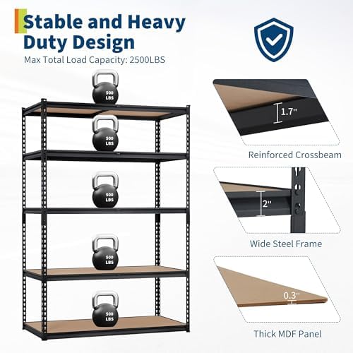 2500 LBS Heavy Duty Garage Storage Shelves, 48" L x 24" W x 72" H - Image 3