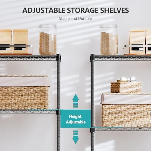 IZEUK 5-Tier Black Metal Storage Shelves, Adjustable Wire Shelving Unit for Kitchen, Bathroom, Pantry, Office, Garage, Organizer Wire Rack, 1250 lbs, 13.7" D x 23.6" W x 63" H - Image 5