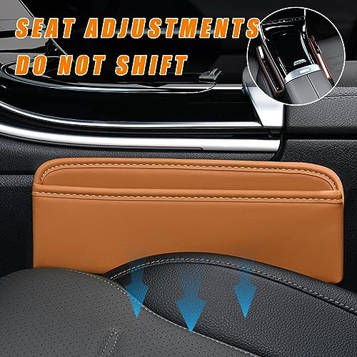 Ziciner Car Seat Gap Organizer, Premium Leather Auto Seat Storage Box, Vehicle Adjustable Front Seat Gap Filler, Car Seat Side Pocket Organizer for Phones, Glasses, Keys, Money, Cards (Khaki) - Image 6