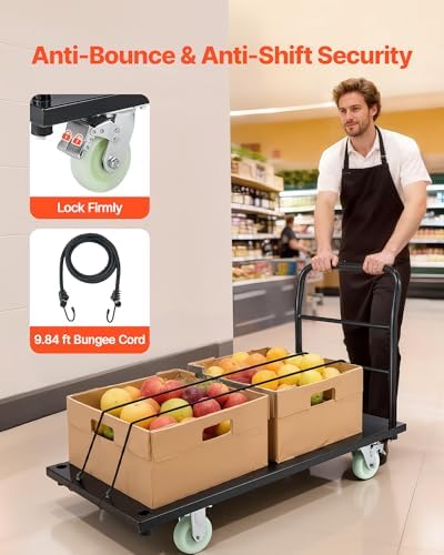 VEVOR Heavy Duty Platform Truck, 2000 LBS Industrial Steel Flatbed Cart with 360° Swivel Wheels, Platform Push Cart Dolly, Easy Storage for Warehouse/Garage/Moving/Garden (48" x 24" x 32") - Image 5