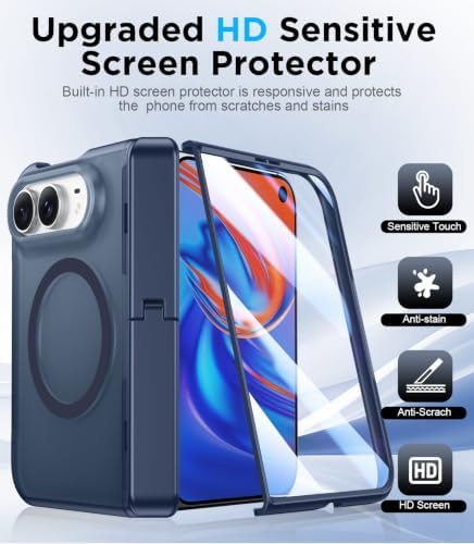 Temdan Magnetic for iPhone Duo Case Ultra Fold with Hidden Stand, Blue - Image 6