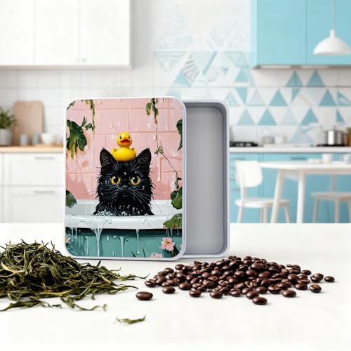 Small Metal Tins Box-4.7" x3.5"x1.6" Rectangular Empty Storage Box With Lid Decorative Organizer Storage Tin Case For Office/Cookie/Candy/Jewelry/Photo/Letter Bathe Cat - Image 5