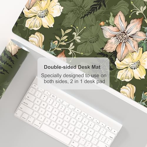 Faux Leather Large Mouse Pad, Office Desk Mat, 31.5"x15.7", Bold Flowers - Image 5