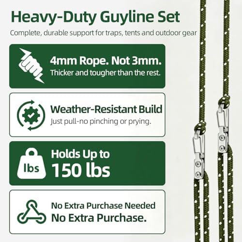 6 Pack Rope Tightening Tool & Tensioner with Alloy Buckles and Storage Bag, Tie Down Ropes for Tent, Tarp, Hammock, Clothesline, Luggage & Outdoor Use (Green) - Image 5
