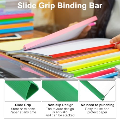 PATIKIL 30Pcs Binding Bars, 13x15mm Binding Bars Slide Grip 120 Sheets Capacity A4 Size Report Binder Presentation Binder for Study Office Report Cover Resume, Green - Image 4