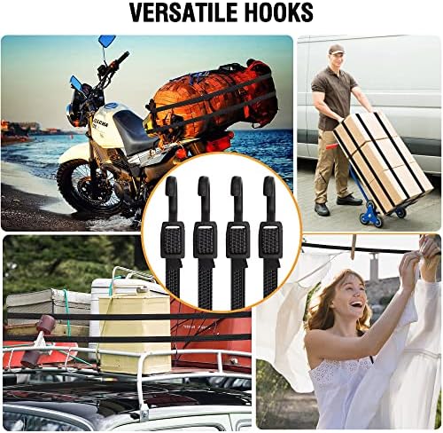 Bungee Cords with Hooks Heavy Duty, Flat Adjustable Bungee Cords with Hooks 32 Inch, Rubber Black Bungee Straps with Buckle Hooks for Outdoor, Camping, Tarps, Bike Rack, Tent, Truck, 4 Pack - Image 6