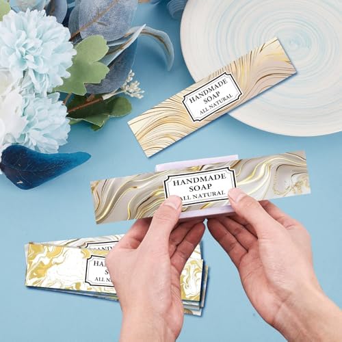 CREATCABIN 100 Pcs Soap Wrapper 10 Styles Gold Marbling Art Soap Paper Wrap Tape Vertical Soap Tag Sleeves Covers Band Label Packaging Supplies for Handmade Soap Bars Gift Wrapping 2 x 8.3 Inch - Image 4