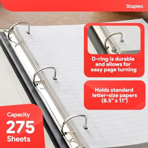 Staples Heavy-Duty 1-Inch D-Ring View Binder, White, 275 Sheets - Image 3