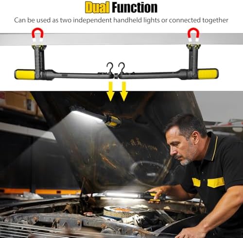 SYLSTAR Work Light for Mechanic, 2400LM LED, 4400mAh Rechargeable, Magnetic, Underhood Work Light with Hooks for Car Repairing, Job site, Garage, Workshop, Emergency(Yellow) - Image 3