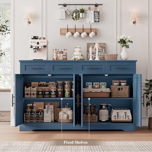 HOSTACK 60" W Sideboard Buffet Cabinet with Storage, Kitchen Cabinet, Blue - Image 4