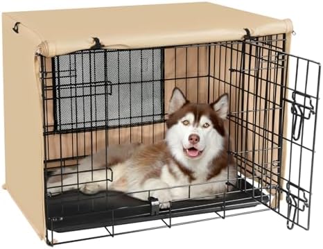 Seiyierr Dog Crate Cover - Kennel Cover Fit for 36 Inch Dog Crate, Double Door Polyester Crate Cover for Wire Dog Crate Indoor Outdoor Protection, Light Tan by Seiyier