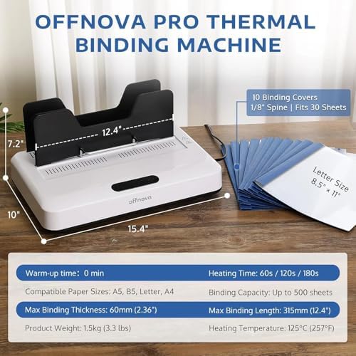 OFFNOVA Thermal Binding Machine 500 Sheets Capacity, No Preheat, Air Cooling, Book Binder Machine with 10 Binding Covers, A4/A5/Letter Size Business Documents, Office and Homeschool Projects - Image 5