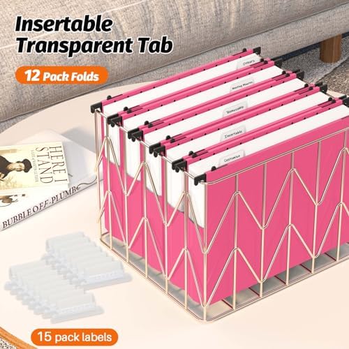 SHUTEX Extra Capacity Plastic Hanging File Folders, 12 Pack, Letter, Pink - Image 6
