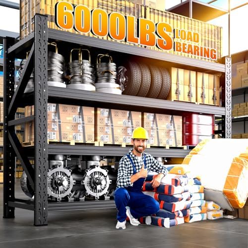 6 Set 6000LBS Heavy Duty Storage Shelves, 69"W Adjustable Garage Shelving Unit, Rust Proof Large Metal Storage Rack, 24"D x 69"W x 64"H Industrial Shelving for Warehouse, Basement, Supermarket - Image 2