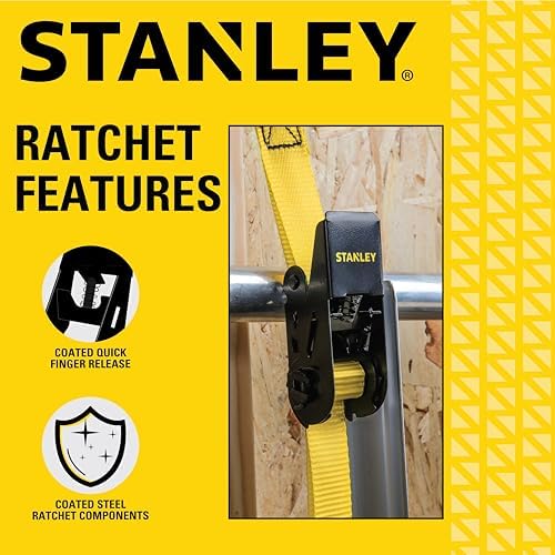 STANLEY 1" x 10' x 900 lbs Light-Duty Ratchet Straps, 4-Pack - Image 4