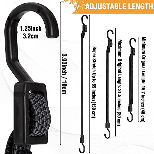 Bungee Cords with Hooks Heavy Duty, Flat Adjustable Bungee Cords with Hooks 32 Inch, Rubber Black Bungee Straps with Buckle Hooks for Outdoor, Camping, Tarps, Bike Rack, Tent, Truck, 4 Pack - Image 3