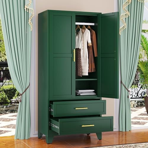 GAIOUS 71" Wardrobe Cabinet with 2 Doors, 1 Adjustable Shelf and 2 Drawers - Image 6
